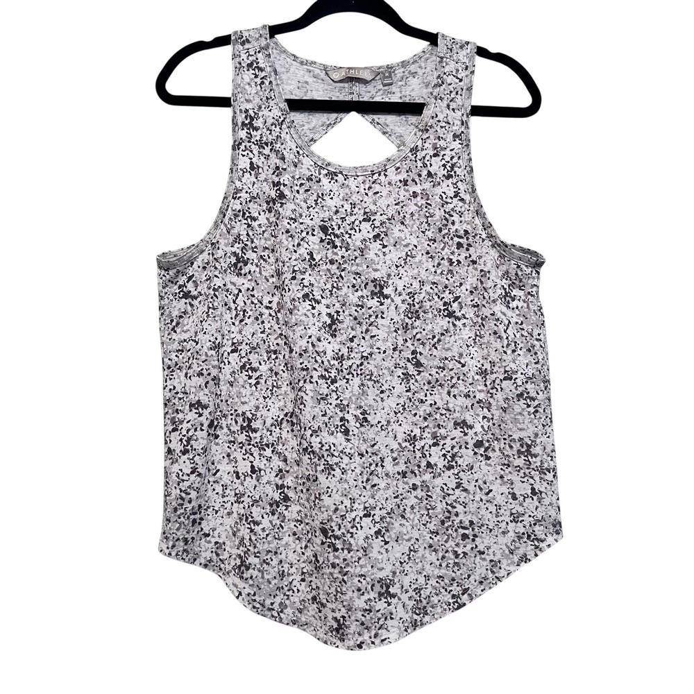 Athleta Tank Top Womens Grey Abstract Print Keyhole Back Sleeveless Size M